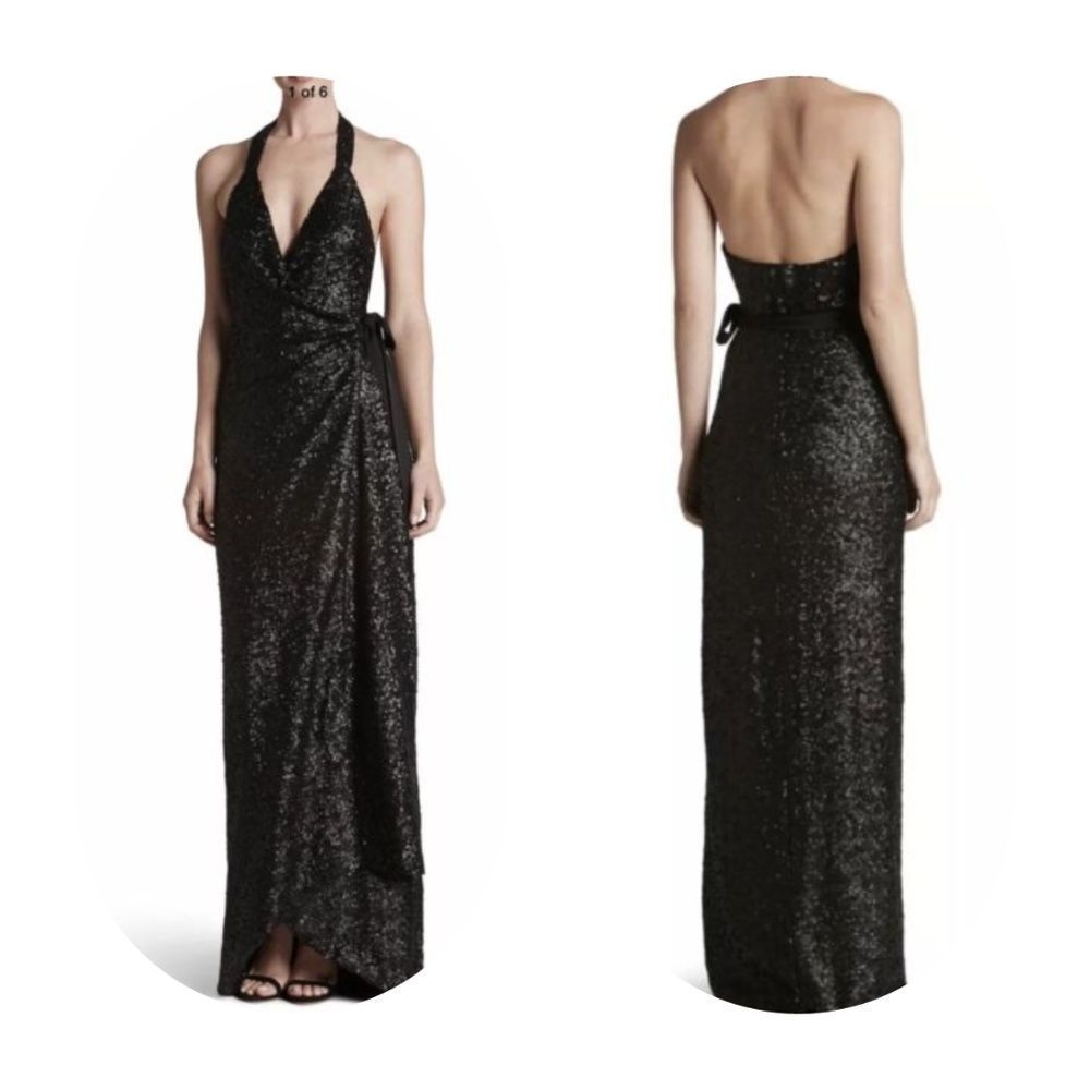 DRESS THE POPULATION GISELLE SEQUIN WRAP BLACK GOW